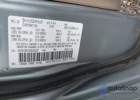 2003 Dodge Caravan Se from USA, damaged, VIN 1D4GP25R43B235297